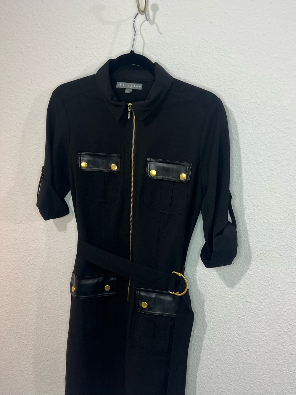 Sharagano Black Dress with Gold Zipper Accent